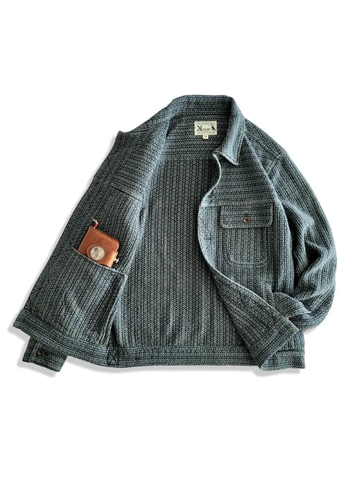 Honeycomb Striped Denim Jacket