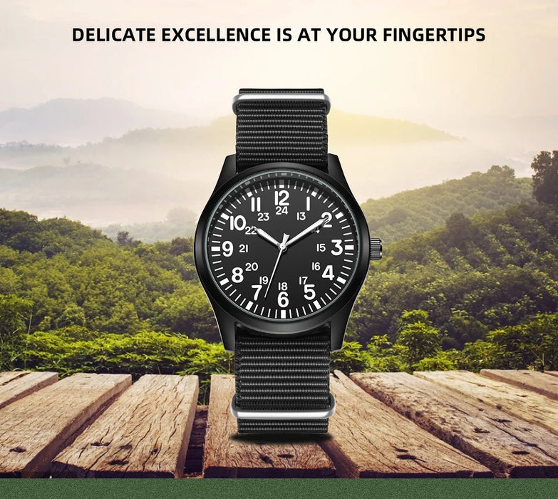 TPW Air Force Field Watch Fabric Strap 24 Hours Display Quartz Movement 42mm Dial